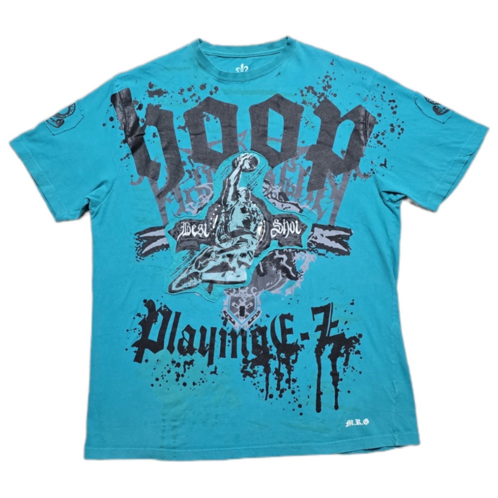 MRG Made Right Genuine Clothing T-Shirt Mens Size 3XL Y2K Turquoise‎ AOP Grunge